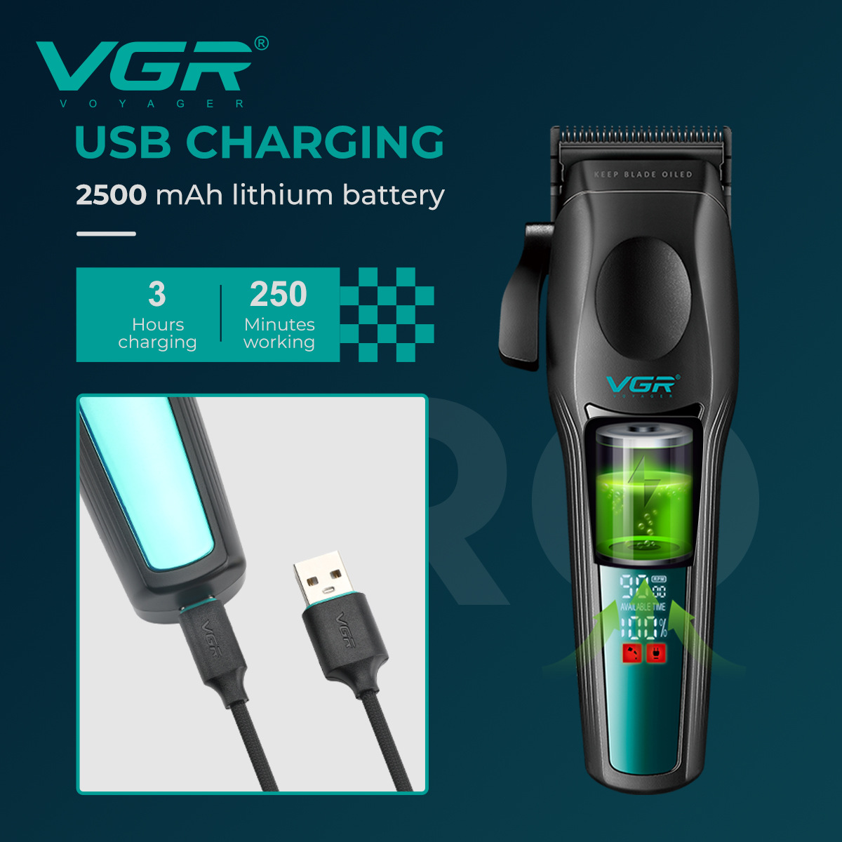 Professional Electric Hair Clipper High-Speed Brushless Motor (9000 RPM) Digital Display Metal Hair Trimmer_voghion.com