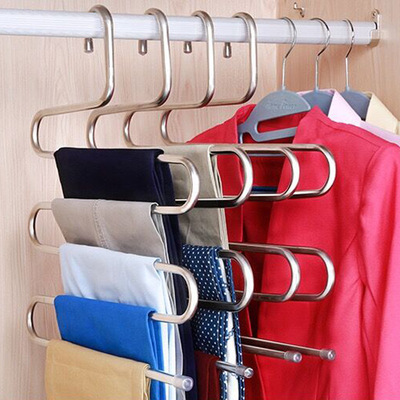 Pants hanging 1-3 Affordable equipment S-type stainless steel Trouser stand Iron art Hanging wardrobe Trouser stand Magic coat hanger Manufactor Direct selling