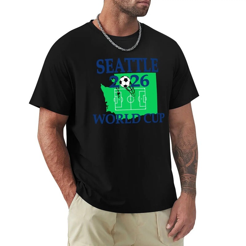 Seattle 2026 World Cup T-Shirt Summer T-Shirt Distress Print T-Shirt Plus Size Men's T-Shirt Black White European and American Style Seattle 2026 World Cup T-Shirt Summer T-Shirt Distress Print T-Shirt Plus Size Men's T-Shirt Black White European and American Style