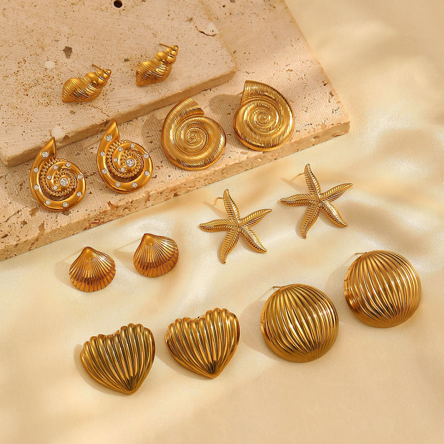 Ear Studs Classification 1 Pair Quantity 1 Pair Vintage Style Classic Style Starfish Conch Plating 304 Stainless Steel 18K Gold Plated Ear Studs