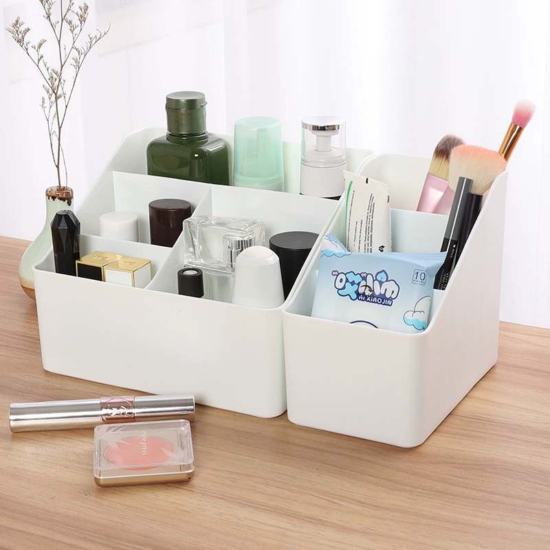 Настольный ящик для хранения с тремя отделениями, простой трапециевидный держатель для ручек, ящик для хранения косметики в спальне, офисный ящик для хранения мелочей, органайзер