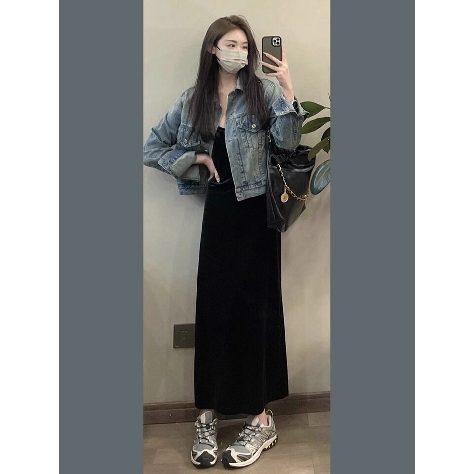 Áo khoác denim nữ dáng ngắn rộng rãi , dài tay, mùa thu đông — 2XL ([trọng lượng tham khảo 140-155 kg]), L ([Tham khảo trọng lượng 110-125 kg]), M ([Tham khảo cân nặng 100-110]), S (【trọng lượng tham chiếu 80-100 】)