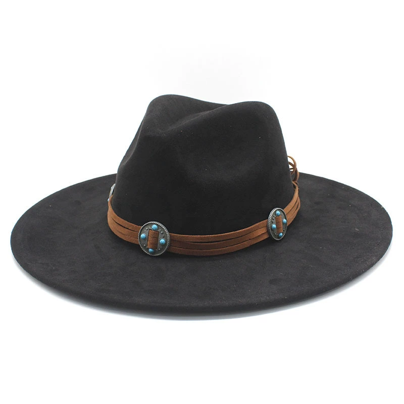 Suede cowboy hat, men’s jazz/fedora style, bow and concho band, 56–59 cm