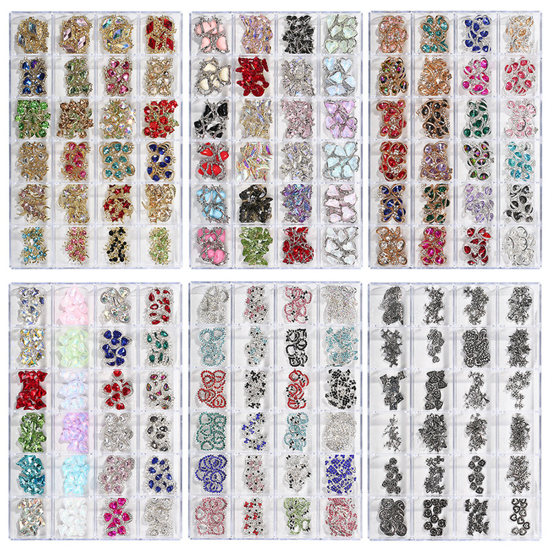 Cross-border popular manicure suit alloy diamond decoration 24 grid art manicure jewelry diy nail decorations wholesale