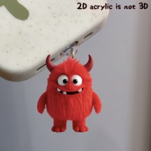 2D 搞笑红色小怪兽手机防尘塞，适用于智慧型手机，压克力充