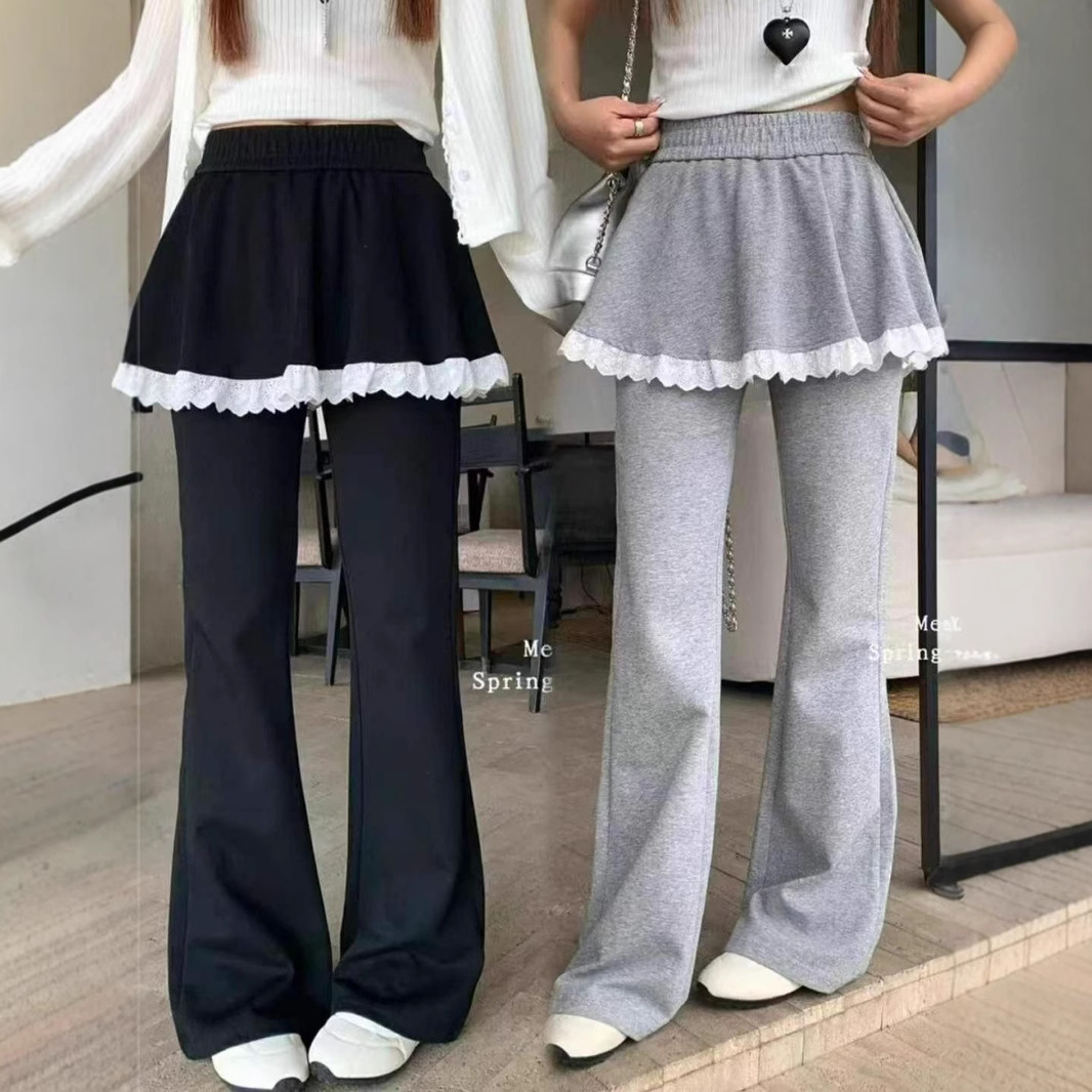 Korean-Style Lace Splicing Casual Pants for Women, New Spring and Summer Design, Flared Sweatpants with Drape, Slimming Floor-Length Pants, Export