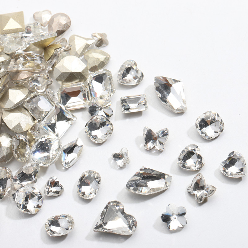 尖底美甲钻配饰白色水晶玻璃钻美甲贴饰品爱心肥方手机壳DIY钻饰