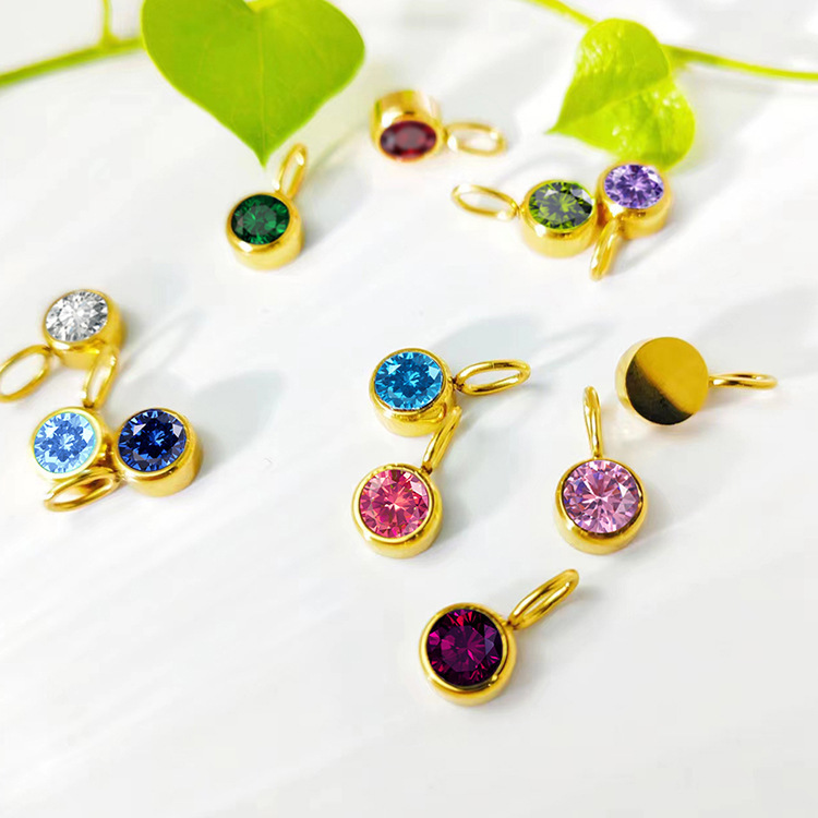 1 Piece Stainless Steel Rhinestones PVD Coated 14K Gold Rose Gold Real Gold Plated Round Polished Pendant Lab Created Gemstones display picture 9