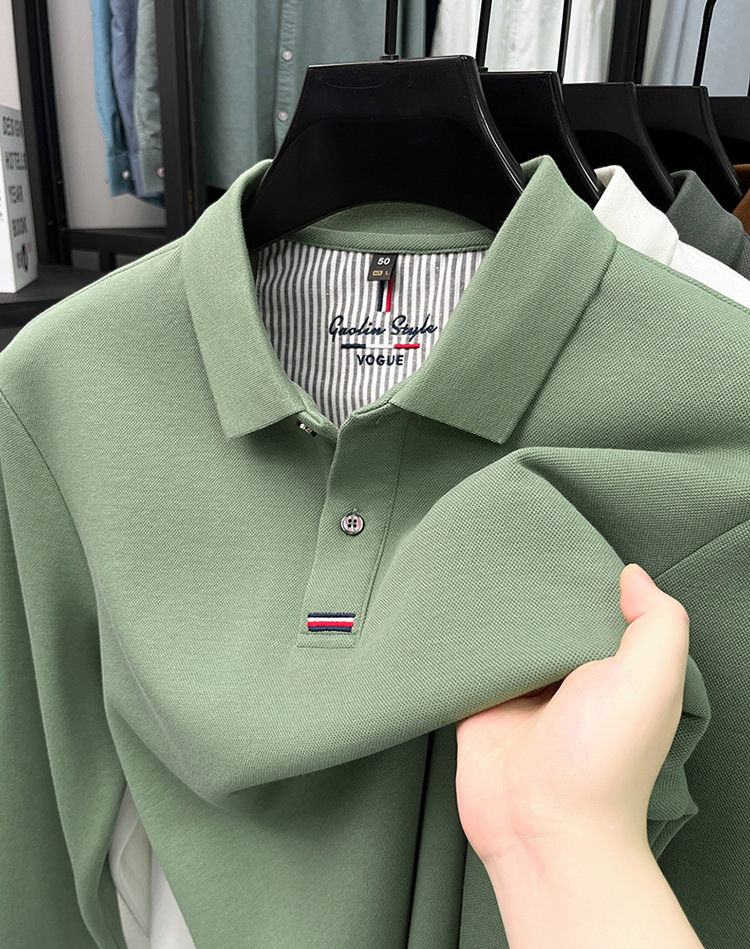 Áo polo nam dài tay cổ bẻ 100% cotton đánh bóng, form regular — nâu vàng chi tiết 24