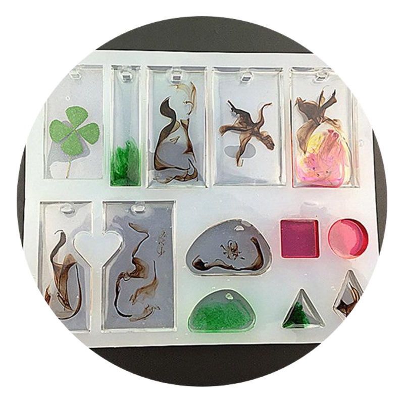 Cristal epoxi COLLAR COLGANTE molde de silicona DIY joyería hecha a mano gota agua cuadrado Oval rompecabezas con agujero