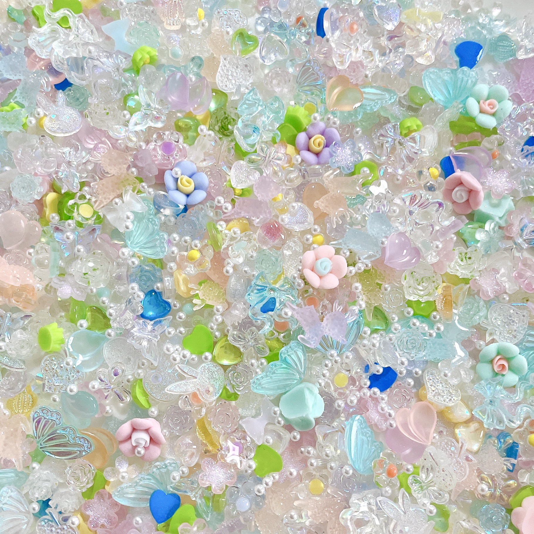 Nuevo Hada mezclada accesorios de uñas hielo transparente Camelia mariposa alce amor hadas uñas paquete de material