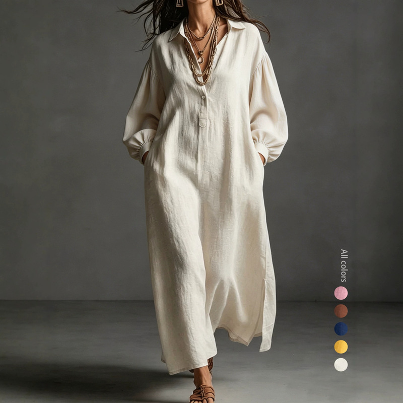 European and American cross-border Amazon new solid-color loose-fitting long-sleeved V-neck cardigan women's dress with buttons for autumn and winter European and American cross-border Amazon new solid-color loose-fitting long-sleeved V-neck cardigan women's dress with buttons for autumn and winter