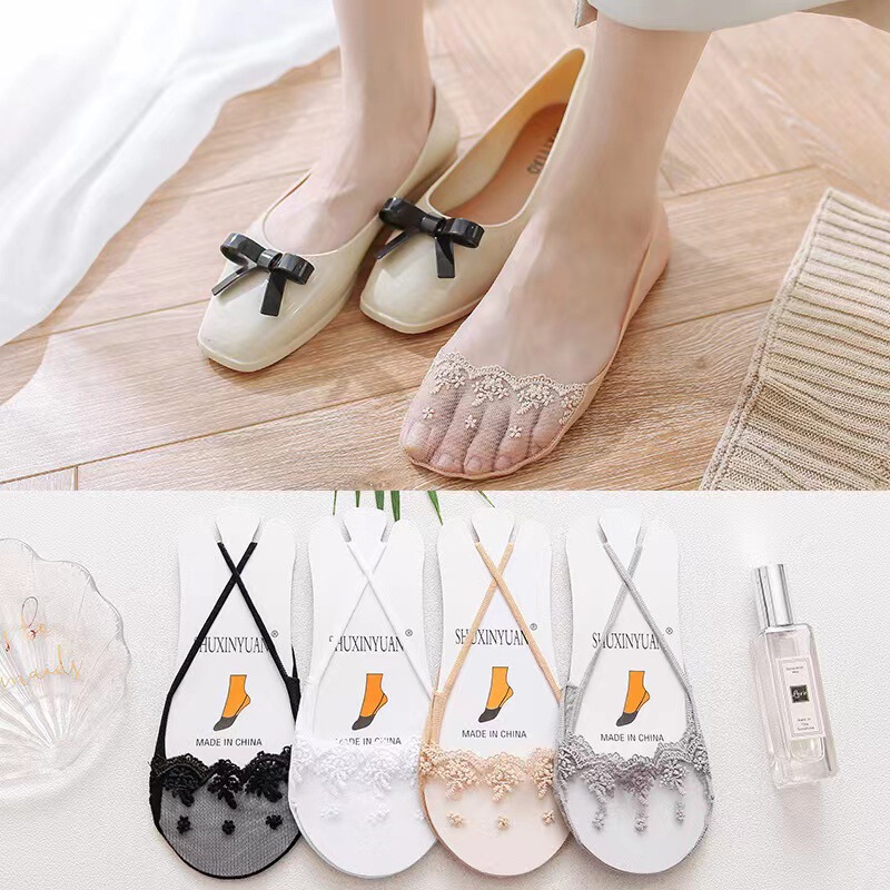Summer High-heeled Shallow Mouth Invisible Boat Socks Half-Palm Sling Lace Stockings Women's Hollow-out Anti-drop Heel Socks Summer High-heeled Shallow Mouth Invisible Boat Socks Half-Palm Sling Lace Stockings Women's Hollow-out Anti-drop Heel Socks
