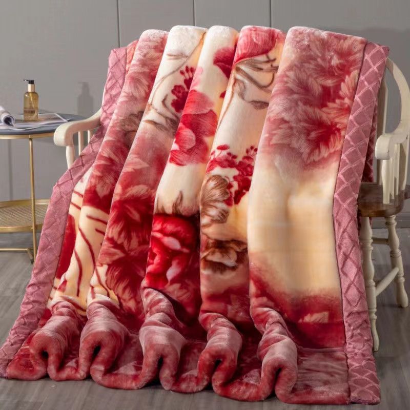 더블 레이어 두꺼운 겨울 라셀 웨딩 담요 퀼트 학생 기숙사 더블 담요 웨딩 담요 레드 담요