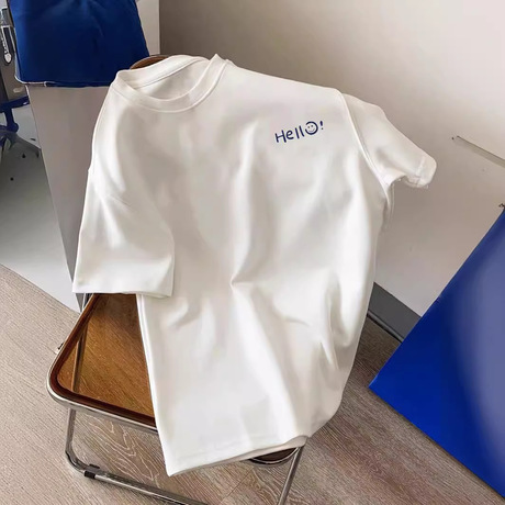 港风夏季冰凉冰丝圆领潮流男士t恤上衣百搭休闲简约上衣情侣装