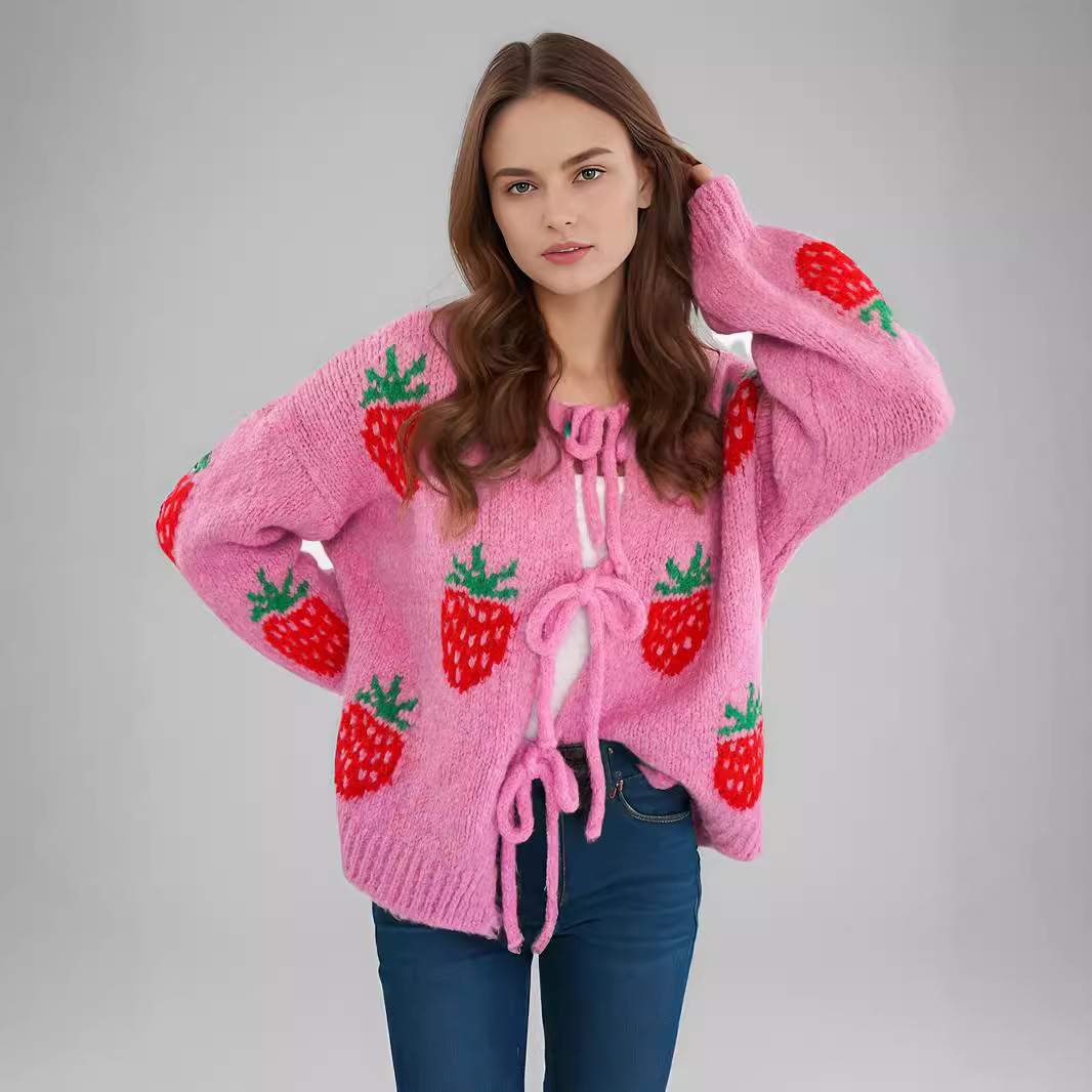 Women's Clothing Neck Autumn and Winter Sweater Bandage Cardigan Hot Tops Knitted Sweater Jacket Women_voghion.com
