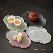 日式琉璃壶承磨砂玻璃海棠干泡台粉色水墨新款托盘茶具配件小茶盘