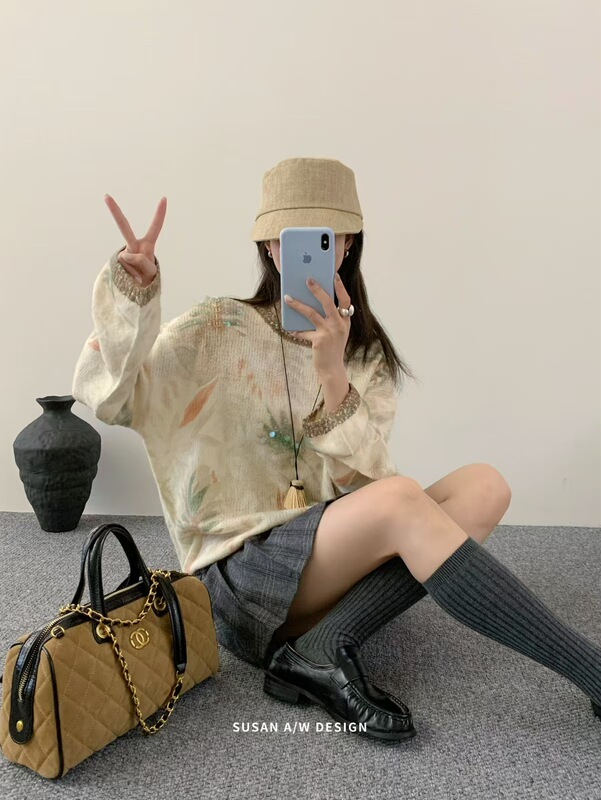 苏珊 韩系2025新款亮片花朵针织衫女秋冬季高级感毛衣上衣27356|undefined