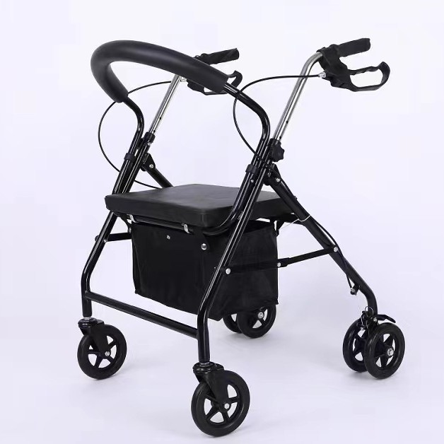 Carrito de compras para ancianos con asiento, ayuda para caminar de 4 ruedas, plegable y práctico
