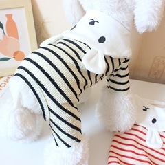 宠物衣服春秋季四腿家居服泰迪比熊小型犬猫狗狗服装条纹兔领秋装