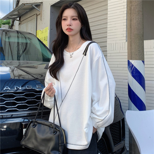 Designed irregular off-shoulder sweatshirt for women in spring and autumn ins loose zipper large size fat mm chic top jacket