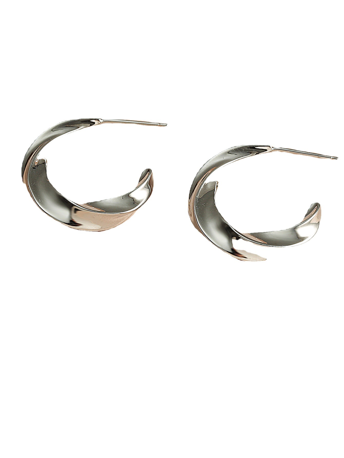 圆脸显瘦合金耳环女 夸张扭歪麻花纹水滴熔岩质感空心C型大环饰品