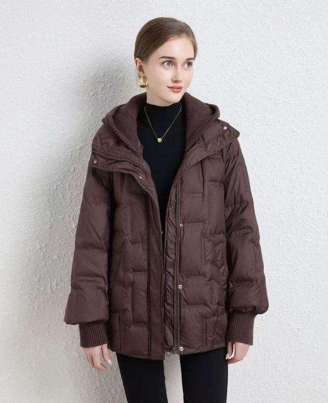 跨境秋冬新款羽绒服女中长款百搭保暖白鸭绒针织帽韩版欧货外套潮|undefined