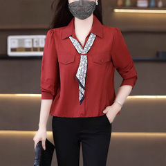 时尚设计感带领结衬衫女2025春秋新款雪纺衬衣洋气质女士长袖上衣