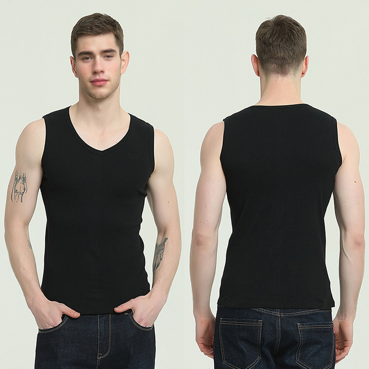 纯棉无痕背心男士圆领汗背心夏季无袖运动薄款t恤100%全棉健身衫