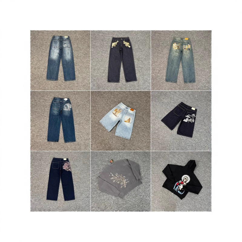 derschutze blossm European and American niche embroidered cherry jacquard unisex casual high-street straight-leg jeans