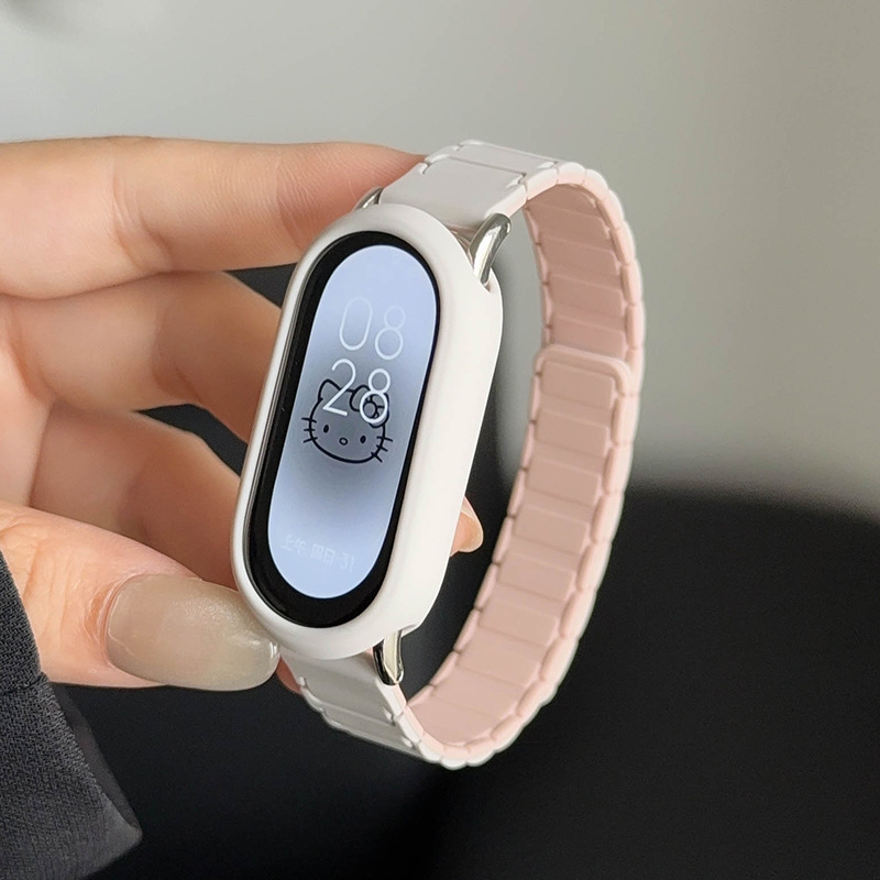 Xiaomi Mi Band 9/8 リストバンドに適した 3 つのコントラストカラーのチェーン磁気時計ストラップ新しいブレスレット 9 Xiaomi Mi Band 第 9 世代|undefined
