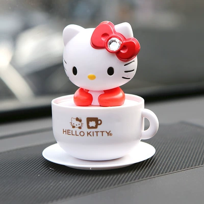 Hellokitty Car Decoration Ornaments Shaking Head Solar Car Toy Dashboard Ladies Car Interior Fashion (Car ornaments) - white-tea-cup-kitty-solar-model