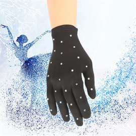 厂家批发花样滑冰表演手套儿童手套成人女分号烫钻不透明魔术手套