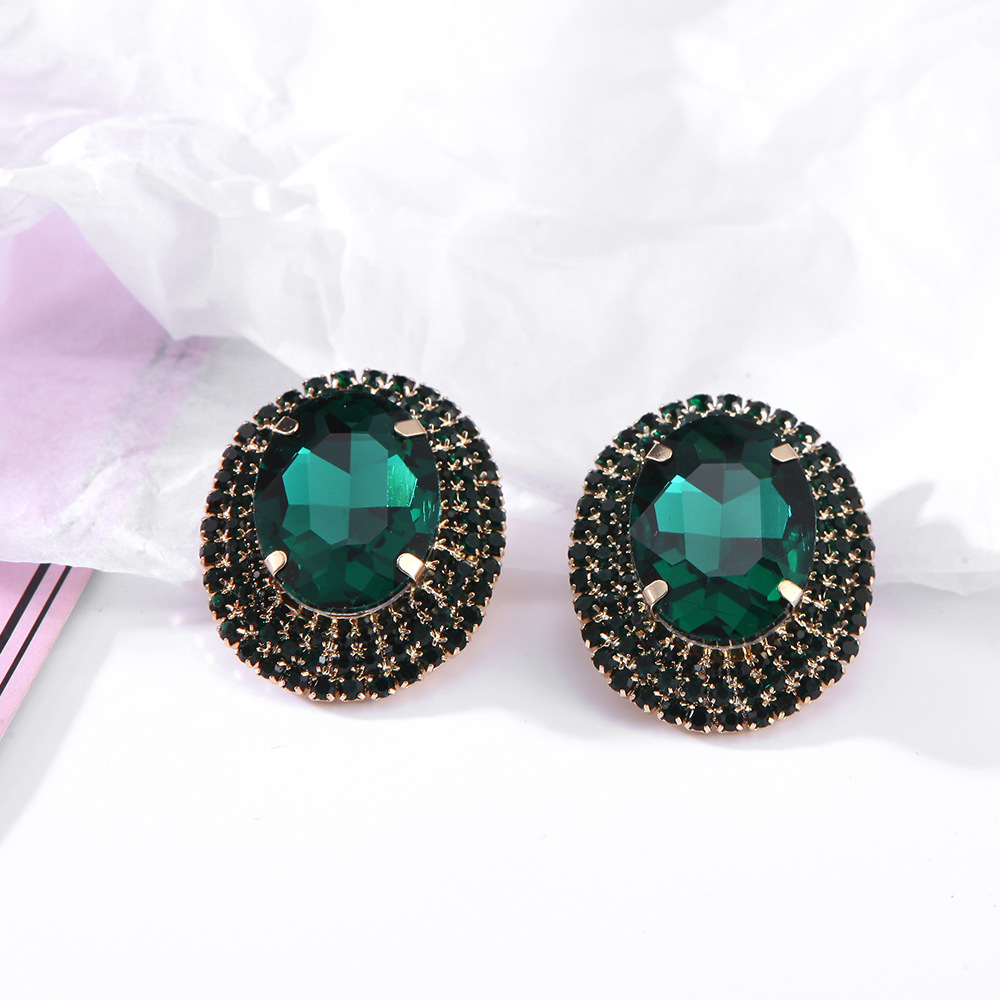 Metal Material 1 Pair Fashion Oval Metal Inlay Zircon Women's Ear Studs