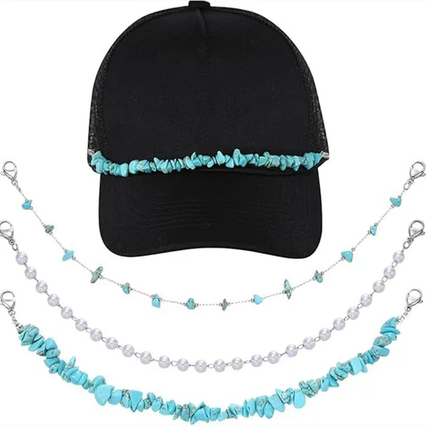 European and American Cross-border Jewelry Fashion Irregular Turquoise Imitation Pearl Cuban Fish Bone Chain Hat Chain suit Distinctive Head Chain