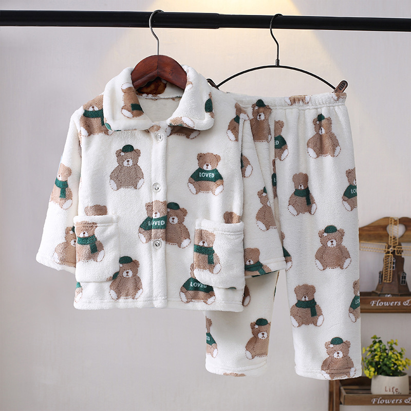 [Nuevo] pijamas de franela para niños Otoño e Invierno coral fleece niños y niñas Pijamas bebé traje de homewear para niños