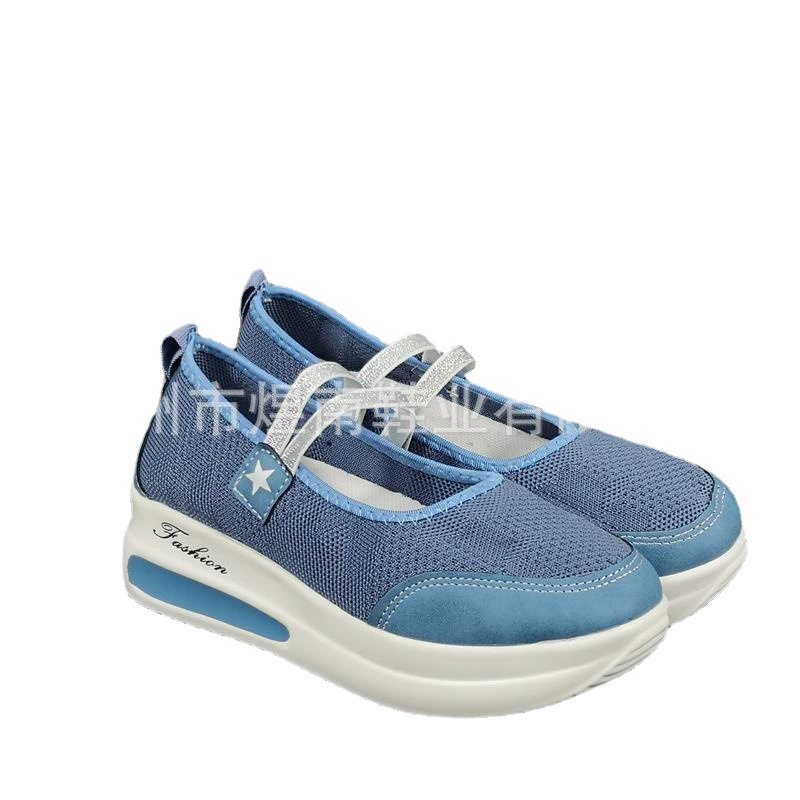 2022 Summer new canvas textiles, pure color daily spot, low -top black slope round head shoes