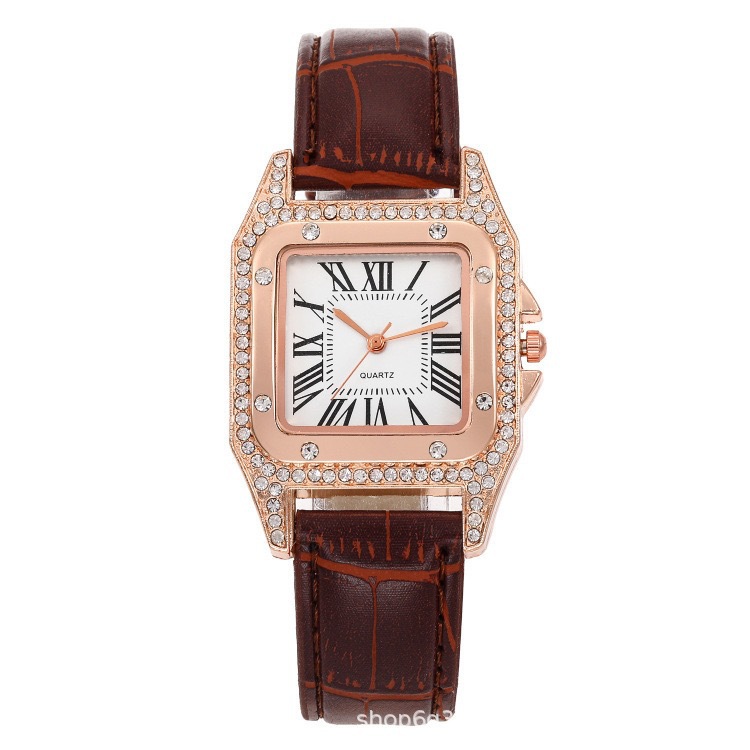 Reloj de mujer cuadrado con incrustaciones de diamantes, estilo romano, elegante y moderno, regalo ideal tipo influencer