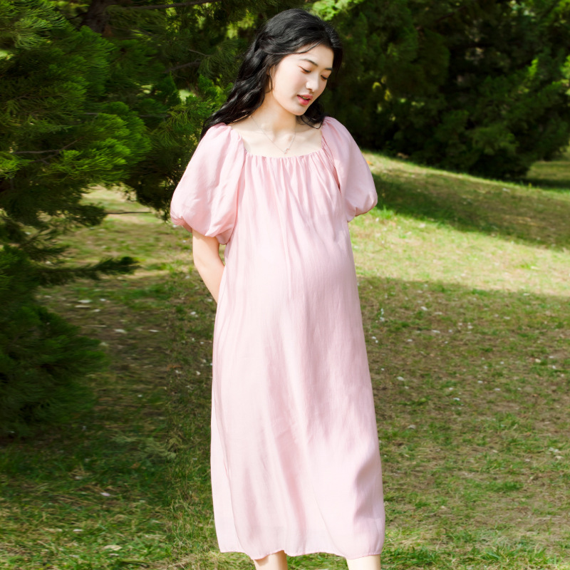 Pregnant women's dress Korean-style summer skirt high-grade off-shoulder mid-length casual plus size loose summer fashion