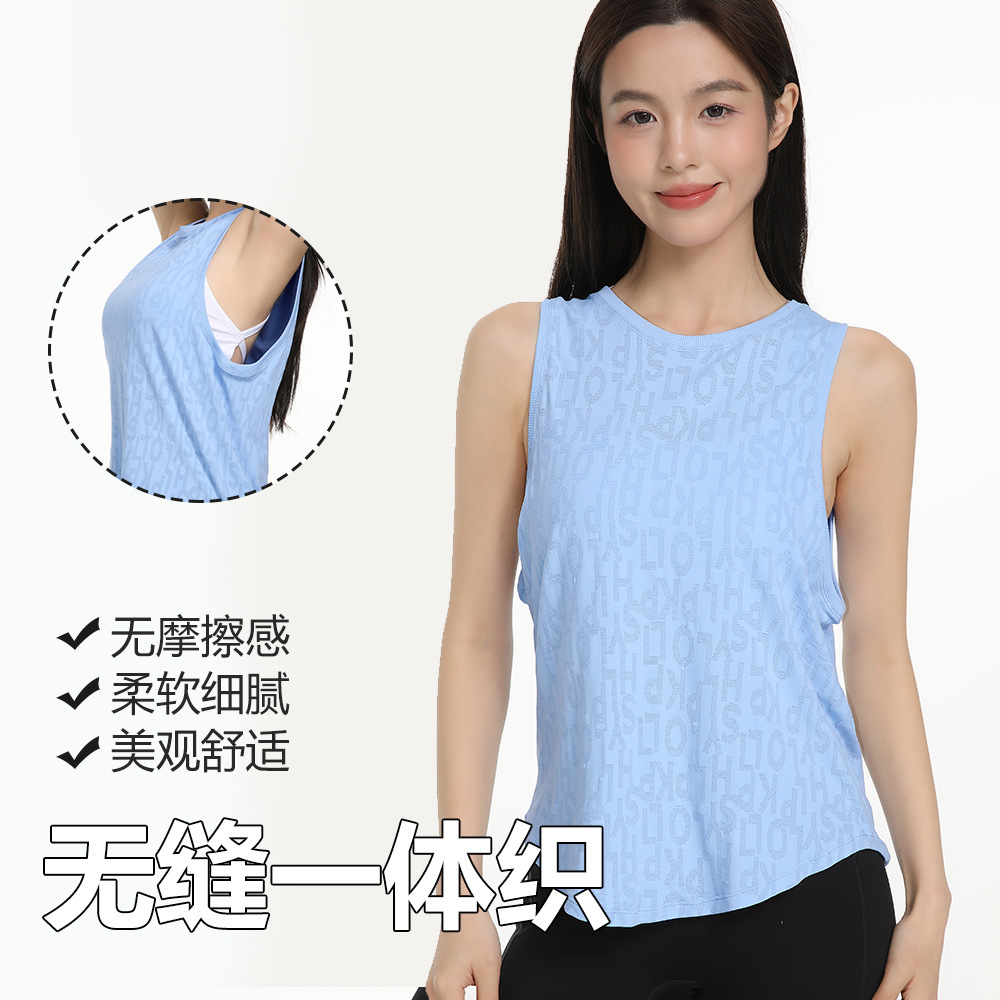 Summer Loose, Light and Breathable Yoga Letter Blouse with Irregular Hem Fitness Running Quick-Drying Fitness Clothing Top
