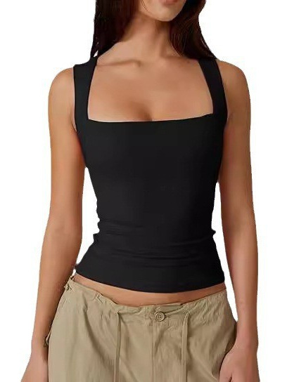 2025 European and American New Cross-Border Amazon Temu Xiyin Women's Slim Pure Color Vest Women's Top Square Collar