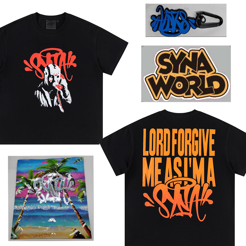 高品質SYnaWorldヒップホップフォームプリント半袖カジュアルルーズTシャツハイストリートショーツSyna Word
