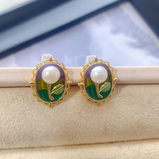 A118 Silver Needle Stud Earrings (6-7mm) Oil Painting Pearl Stud Earrings Shipped over 19 Yuan