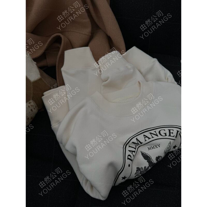 【Clearance 120】Pa Enzyme Wash Organic Cloud Cotton College Style Palm Angel Crew Neck Printed Sweatshirt