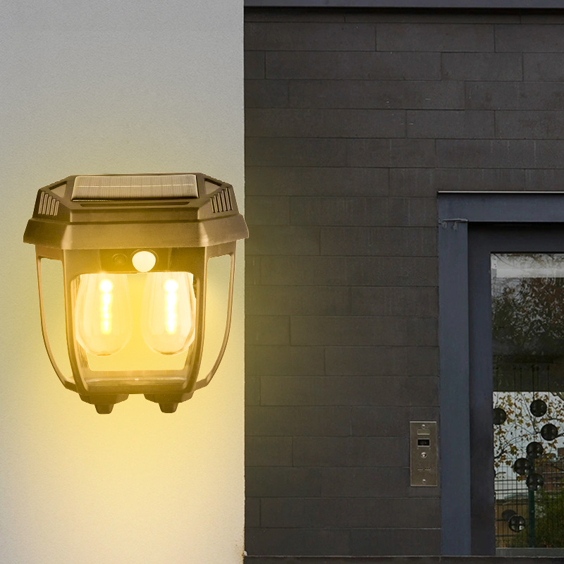 Solar Energy Tungsten Filament Wall Lamp, Wall-Mounted Outdoor Waterproof Lighting, Energy-Saving and Convenient, Courtyard Garden Retro Tungsten Filament Lamp