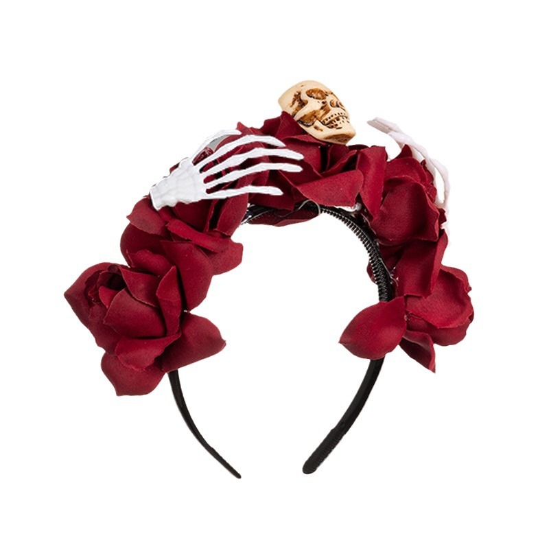 Halloween simulation rose headband skull ghost hand niche personality headband Gothic girl dark hair accessories_voghion.com