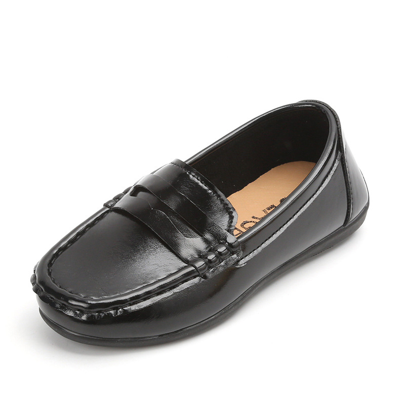 English style bean big children's new spring 2023 boys' small leather shoes, one footed loafers_voghion.com