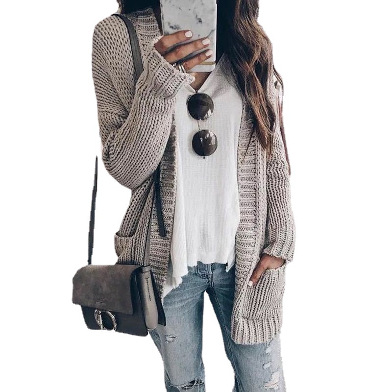 Otoño e invierno Comercio exterior transfronterizo europeo y americano eBay Amazon caliente color sólido suéter de punto abrigo de mujer