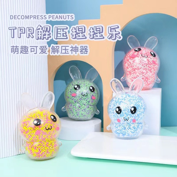 Cross-border hot selling place push luminous foam rabbit vent decompression children pinch music squeeze flash foam ball rabbit