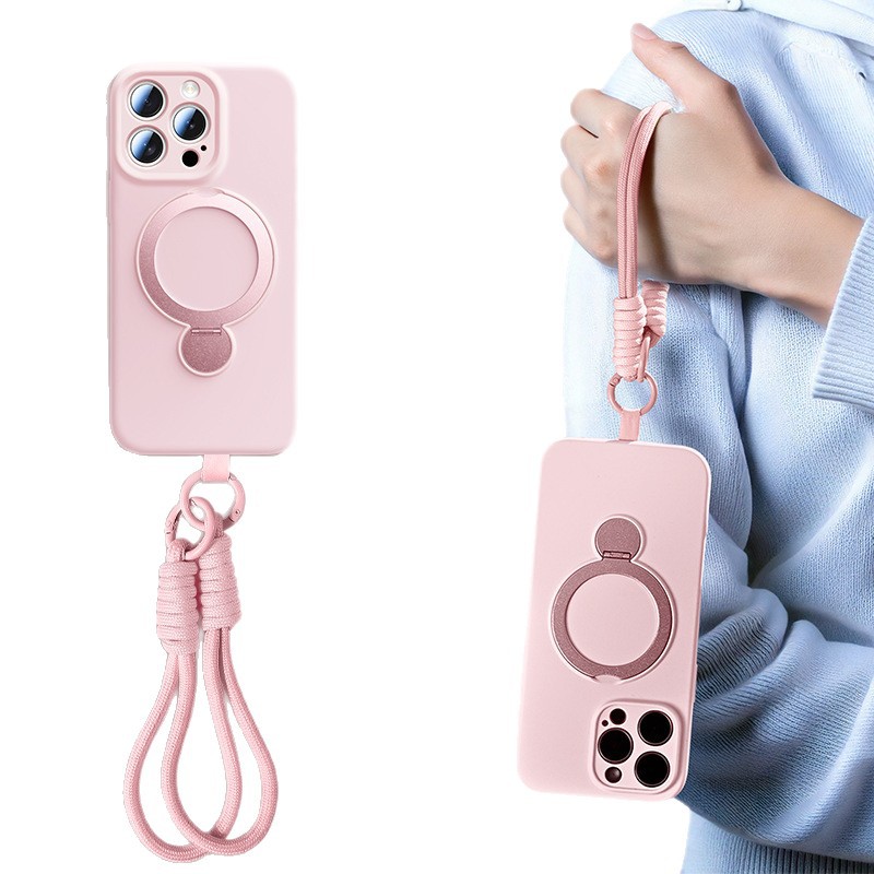 Soporte de succión magnética giratoria con colgante para Apple 17 estuche líquido de color sólido iPhone 15 PROMAX todo incluido